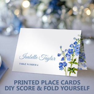 cartão de lugar de casamento floral azul Delphiniu