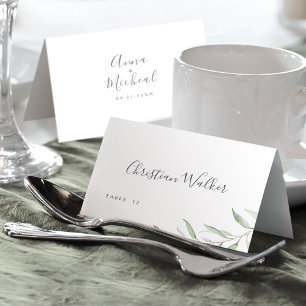Cartão de lugar de casamento rústico com vegetação