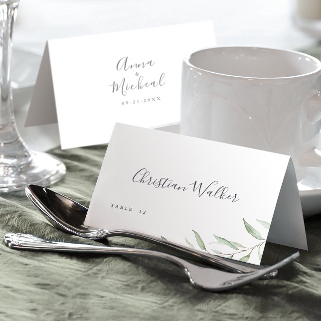 Cartão de lugar de casamento rústico com vegetação (Minimal greenery rustic wedding Place Card)