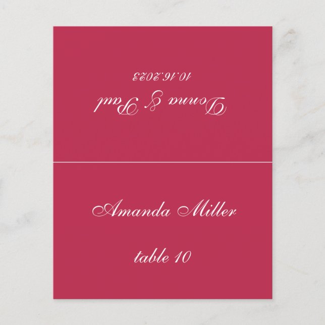 Cartão de lugar de casamento vermelho magenta com  (Frente)