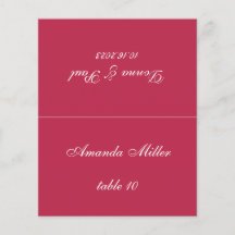Cartão de lugar de casamento vermelho magenta com 