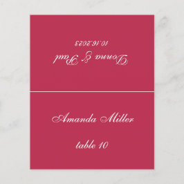 Cartão de lugar de casamento vermelho magenta com
