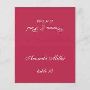 Cartão de lugar de casamento vermelho magenta com