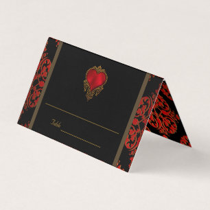Cartão de lugar de mesa de casamento elegante verm