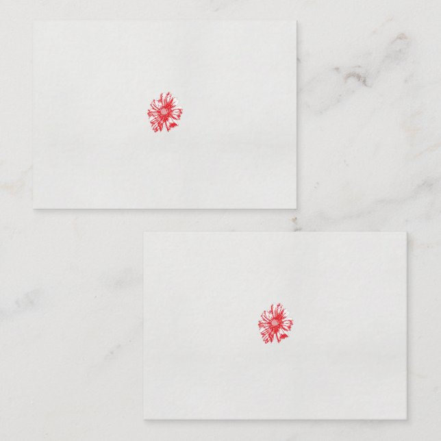 Cartão De Lugar desenho de uma flor vermelha sobre fundo branco (Frente/Verso)