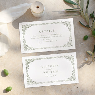 Cartão De Lugar Detalhes do Casamento Elegante da Frame Verde da S
