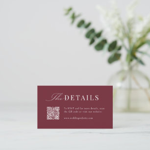 Cartão De Lugar Detalhes do Código QR do Script Burgundy Simples e