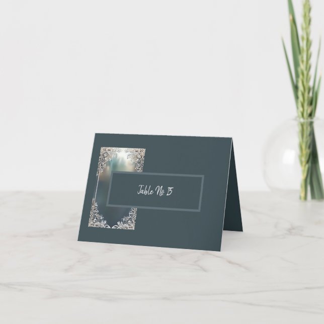 cartão de lugar do ornamentado deco de arte azul e (Frente)