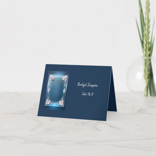 cartão de lugar do ornamentado deco de arte azul e (Frente)