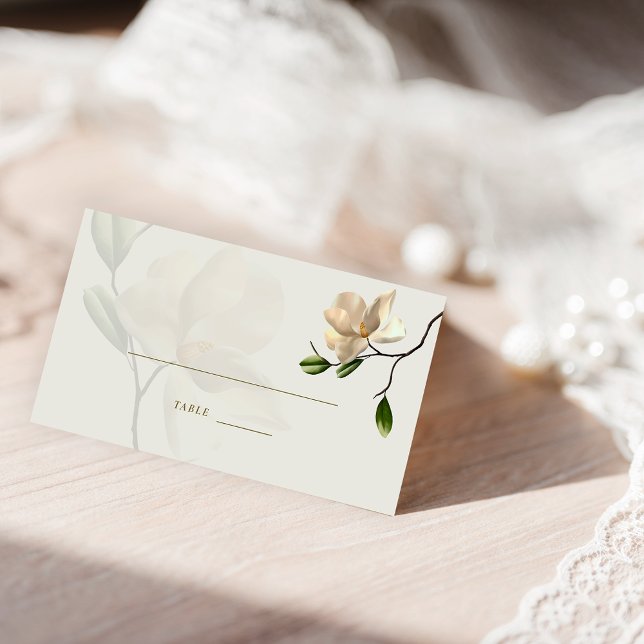 Cartão de Lugar Dobrado da Magnólia Oriental Elega (Elegant Oriental White Magnolia Folded Place Card)