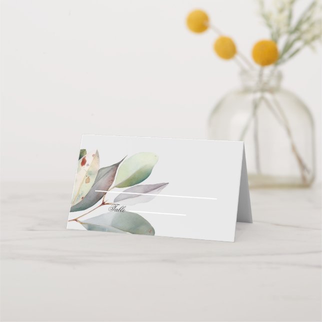 Cartão de lugar dobrado de eucalipto elegante (Frente)