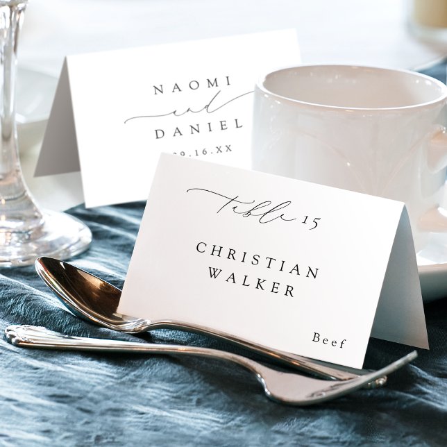 Cartão de lugar dobrável com letra Chic Modernista (Minimalist Modern Chic Script Foldable Place Card)