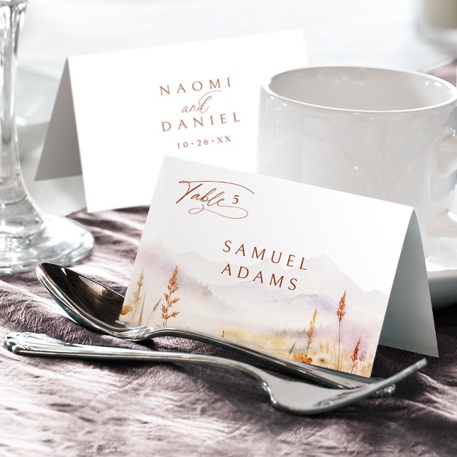 Cartão de lugar dobrável Montanha de Flor Silvestr (Fall Wildflower Mountain Foldable Place Card)