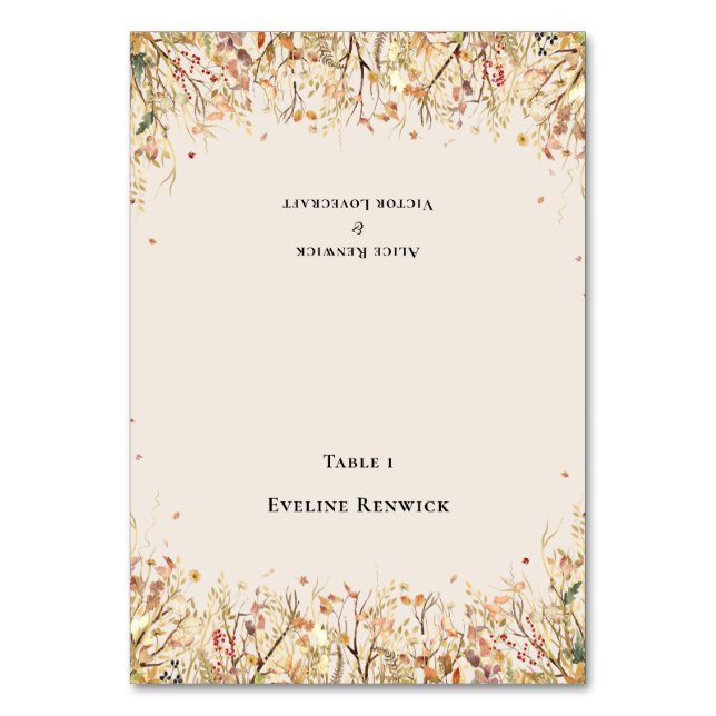 Cartão de Lugar dobrável para Casamento Rustic Fal (Frente)