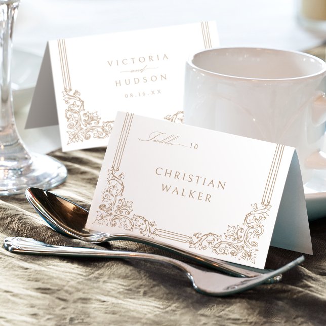 Cartão de lugar dobrável vintage elegante neutro (Neutral Elegant Vintage Foldable Place Card)