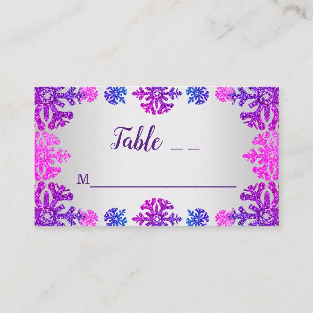 Cartão De Lugar Doce 16 Floco de Neve de inverno Aniversário (Frente)