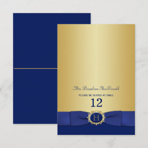 Cartão de Lugar Dourado, Azul Monograma