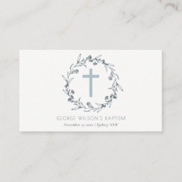 Cartão De Lugar Dusky Blue Floral Laurel Wreath Monograma Baptism