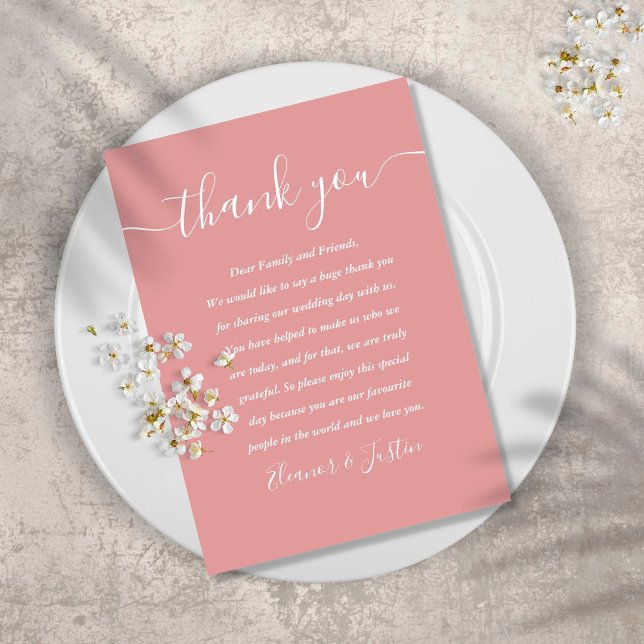 Cartão De Lugar Dusty Rose Script Agradecimento Casamento (Criador carregado)