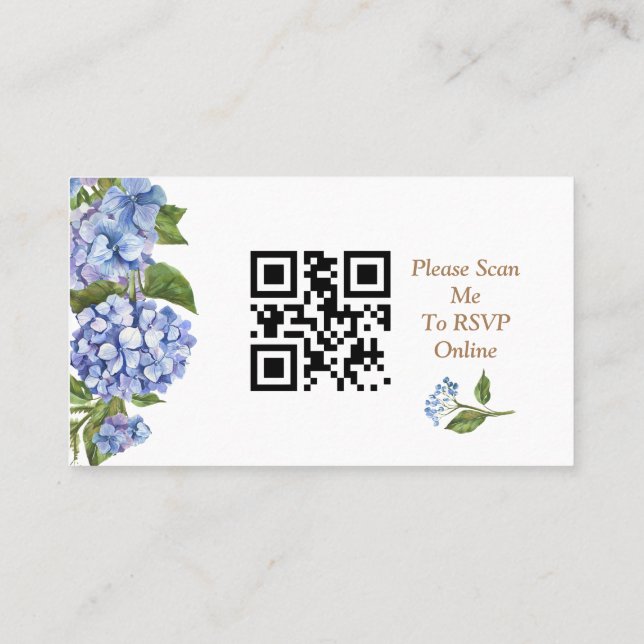 Cartão De Lugar Elegant Blue Hydrangea QR Code RSVP Card (Verso)