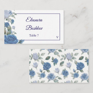 Cartão De Lugar Elegant French Blue Rose Watercolor Wedding Flat