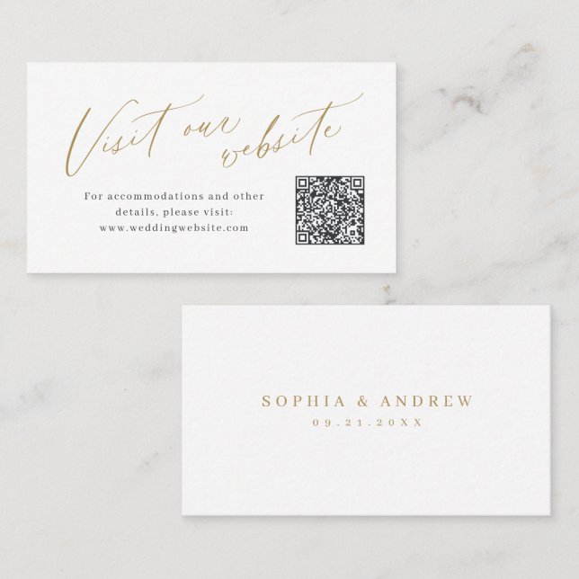 Cartão De Lugar Elegant script minimal QR code website Insert card (Frente/Verso)