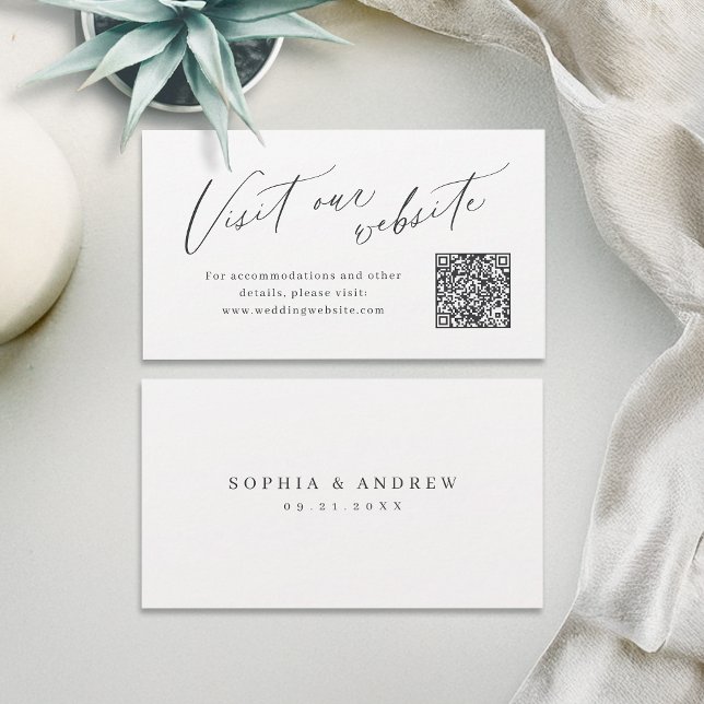 Cartão De Lugar Elegant script minimal QR code website Insert card (Elegant script minimal QR code website Insert card)