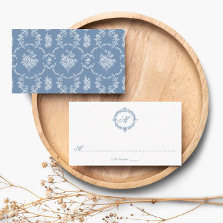 Cartão De Lugar Elegant Vintage Blue Toile Monogram Wedding