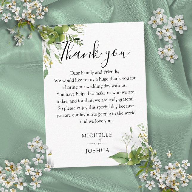 Cartão De Lugar Elegante Agradecimento de Casamento com Folhagem d (Eucalyptus Greenery Elegant Wedding Thank You Place Card)