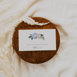 Cartão De Lugar Elegante Blue Hydrangea Casamento plano branco