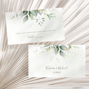 Cartão De Lugar Elegante Eucalyptus Deixa Casamento Dourado Greene