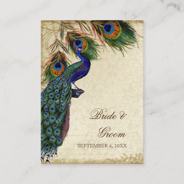 Cartão De Lugar Escolta de Mesa de Casamento de Peacock & Feather (Frente)