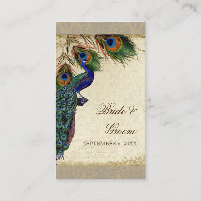 Cartão De Lugar Escolta de Mesa de Casamento de Peacock & Feather (Frente)