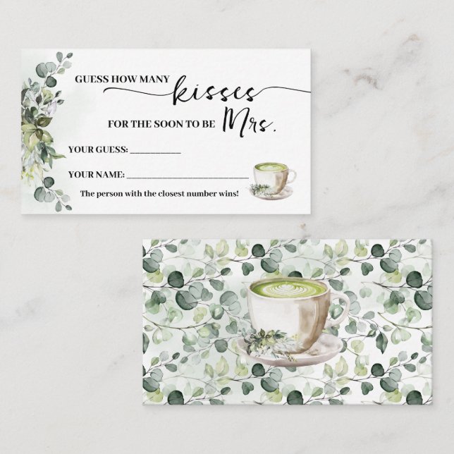 Cartão De Lugar Eucalyptus Matcha How many Kisses for Mrs Card (Frente/Verso)