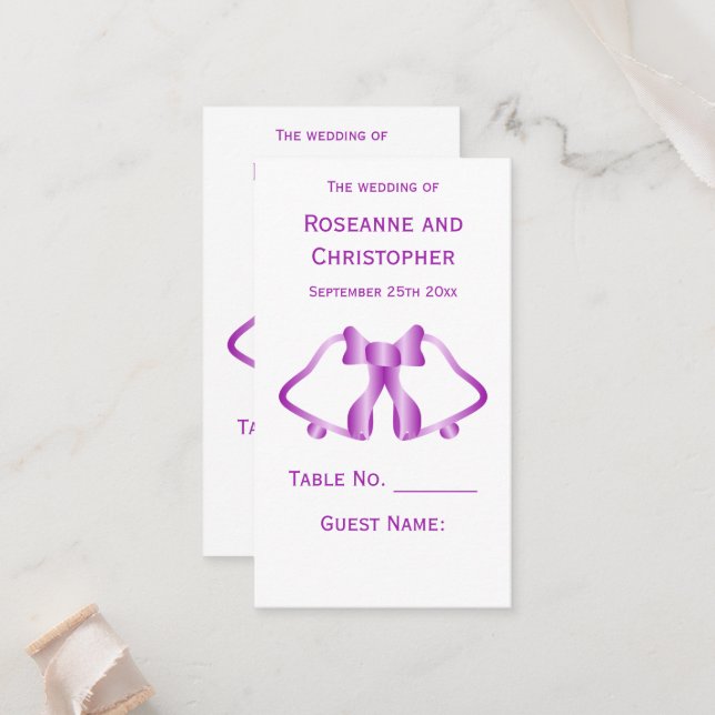 Cartão De Lugar Faixa dos Cartazes de Definição de Casamento Roxo (Frente/Verso In Situ)