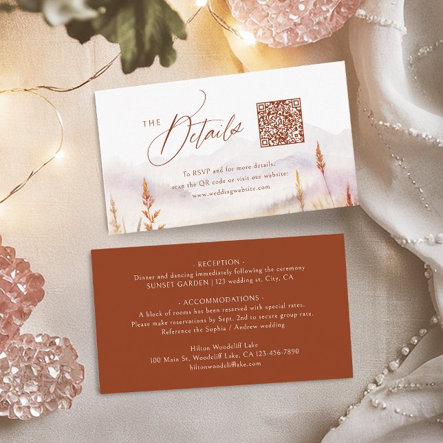 Cartão De Lugar Fall Wildflower Mountain Rustic QR code Details (Fall Wildflower Mountain Rustic QR code Details Place Card)