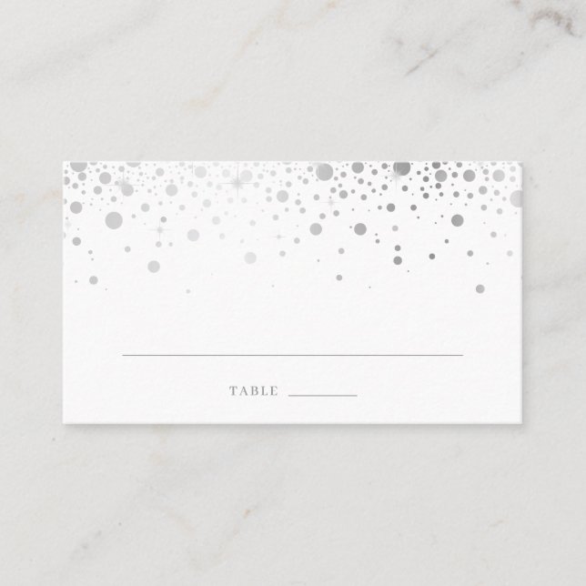 Cartão De Lugar Faux Silver Foil Confetti Pontos Elegante Casament (Frente)
