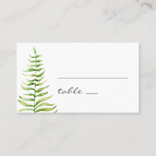 Cartão De Lugar Fern verde-aquarela. Casamento botânico em Woodlan