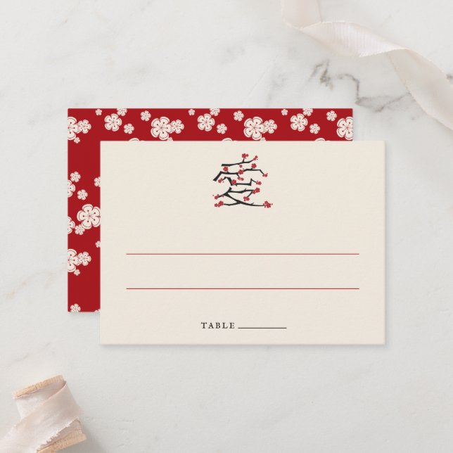 Cartão De Lugar Festa de noivado de flores de cereja vermelha de a (Frente/Verso In Situ)