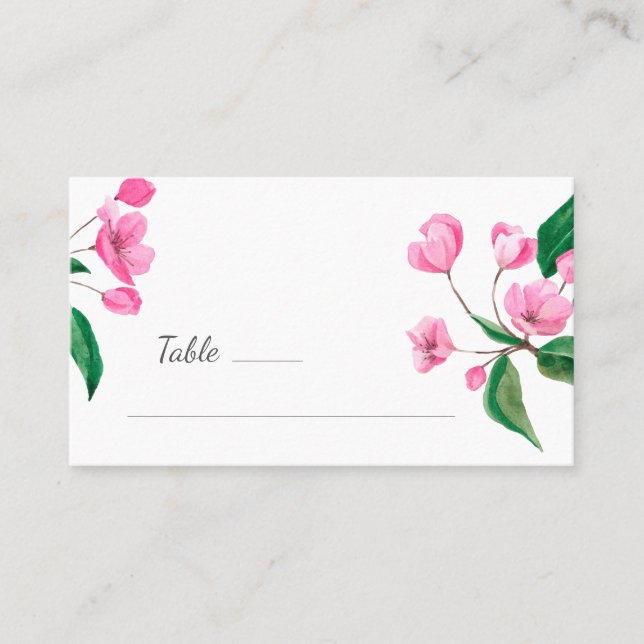 Cartão De Lugar Flor de Cereja Rosa primavera. Floral (Frente)