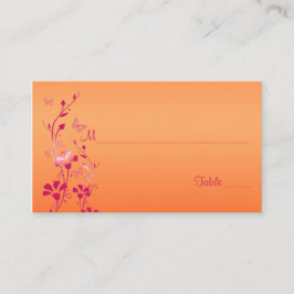 Cartão De Lugar Floral cor-de-rosa e laranja com placas de borbole