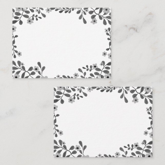 Cartão De Lugar Floral Frame Sweet Boho Flowers Personalizadas B&W (Frente/Verso)