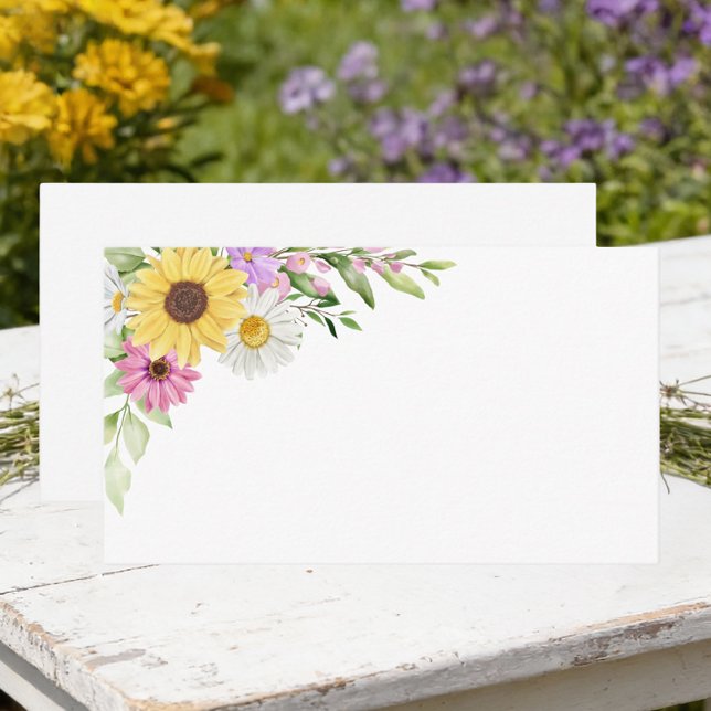 Cartão De Lugar Floral Garden Wildflower Sunflower Daisy Wedding  (Criador carregado)