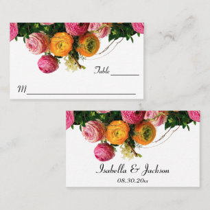 Cartão De Lugar Floral rosa e amarela - Placas de substituição