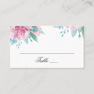 Cartão De Lugar Flores cor-de-água rosa. Casamento floral