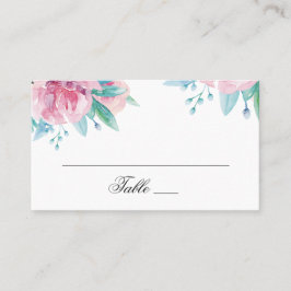 Cartão De Lugar Flores cor-de-rosa em aquarela. Casamento floral r