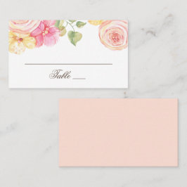 Cartão De Lugar Flores cor-de-rosa em aquarela. Casamento floral r