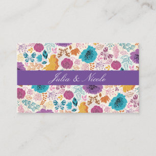 Cartão De Lugar Flores de Amor Floral Romântico Rosa Roxo Casament