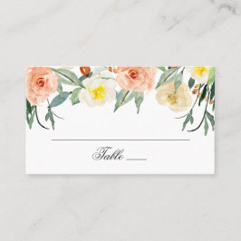Cartão De Lugar Flores de jardim de aquarelas. Casamento floral