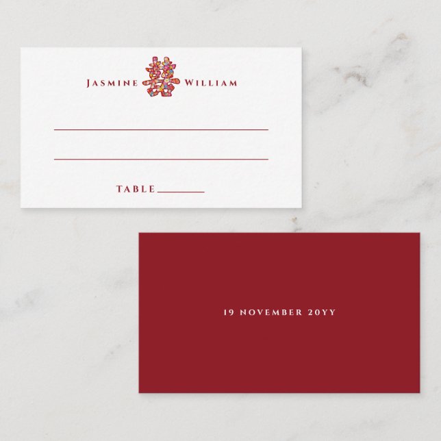 Cartão De Lugar Flores de Primavera Dupla Felicidade Casamento Chi (Frente/Verso)